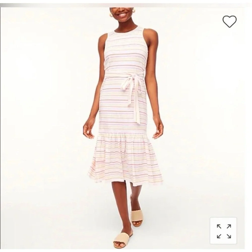 NWT J. Crew Striped Knit Tie-Waist Midi Dress White Pink Orange Medium ‎ BF879